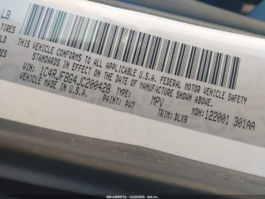 2018 Jeep Grand Cherokee Limited 4X4 VIN: 1C4RJFBG4JC200428 Lot: 43989732