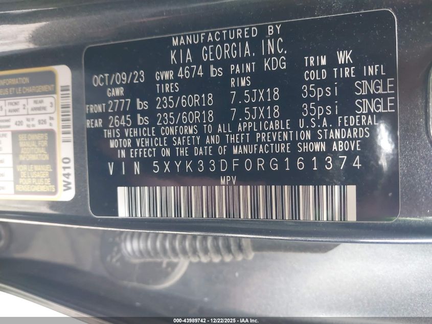 2024 Kia Sportage Ex VIN: 5XYK33DF0RG161374 Lot: 43989742