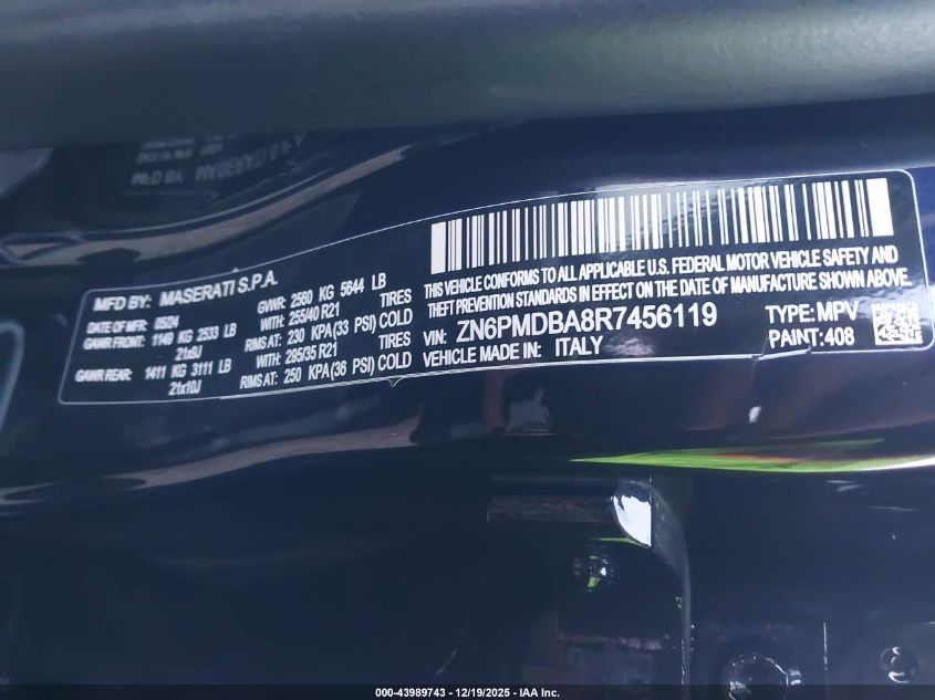 2024 Maserati Grecale Modena VIN: ZN6PMDBA8R7456119 Lot: 43989743