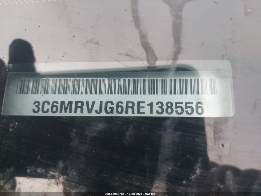 2024 Ram Promaster 3500 Cargo Van Tradesman High Roof 159 Wb Ext W/Pass Seat VIN: 3C6MRVJG6RE138556 Lot: 43989781