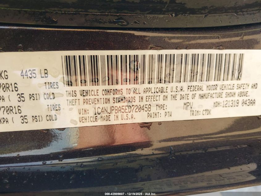 2014 Jeep Patriot Sport VIN: 1C4NJPBA5ED720458 Lot: 43989807