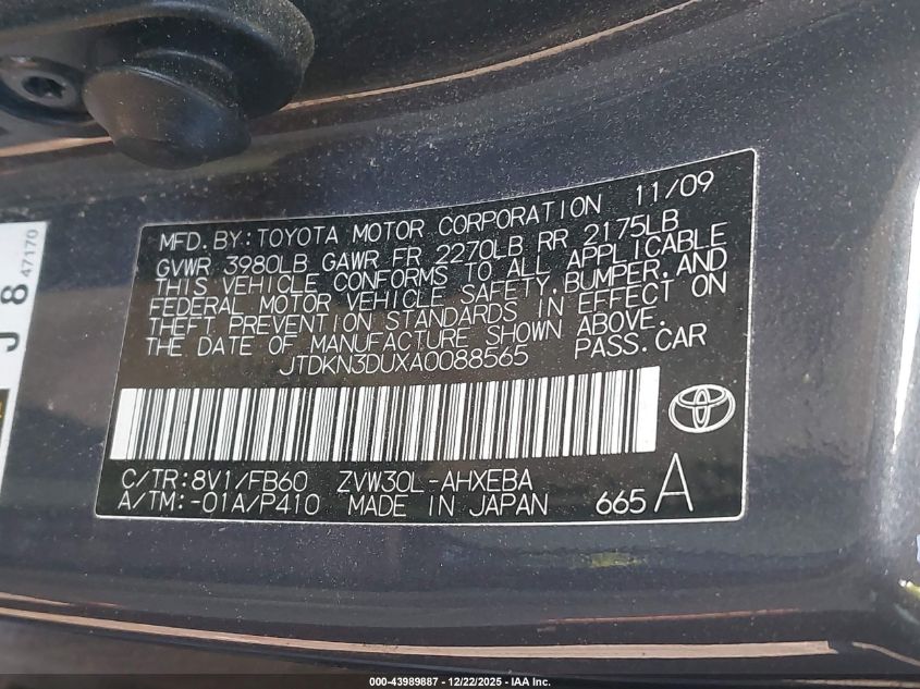 2010 Toyota Prius Ii VIN: JTDKN3DUXA0088565 Lot: 43989887