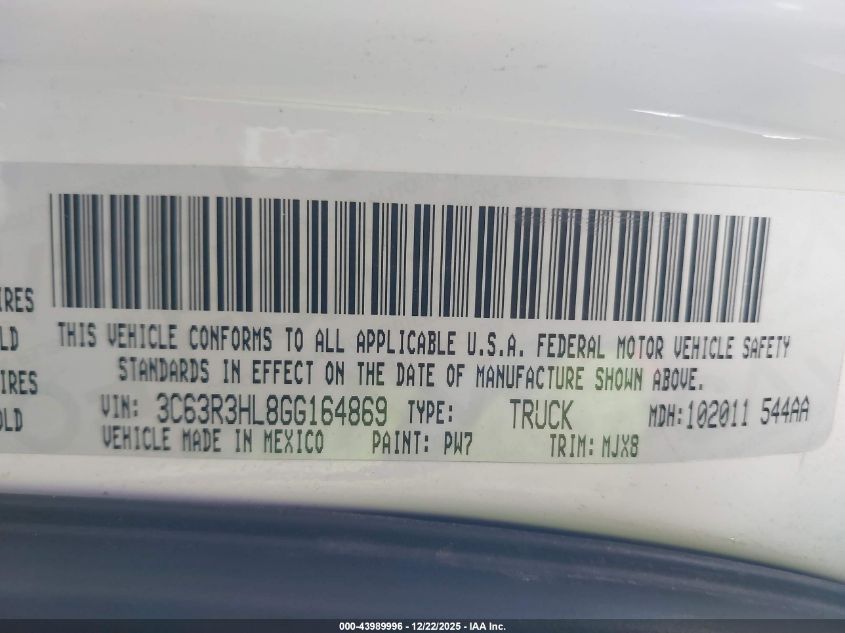 2016 Ram 3500 Big Horn VIN: 3C63R3HL8GG164869 Lot: 43989996