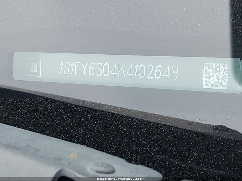2019 Chevrolet Bolt Ev Lt VIN: 1G1FY6S04K4102649 Lot: 43990014
