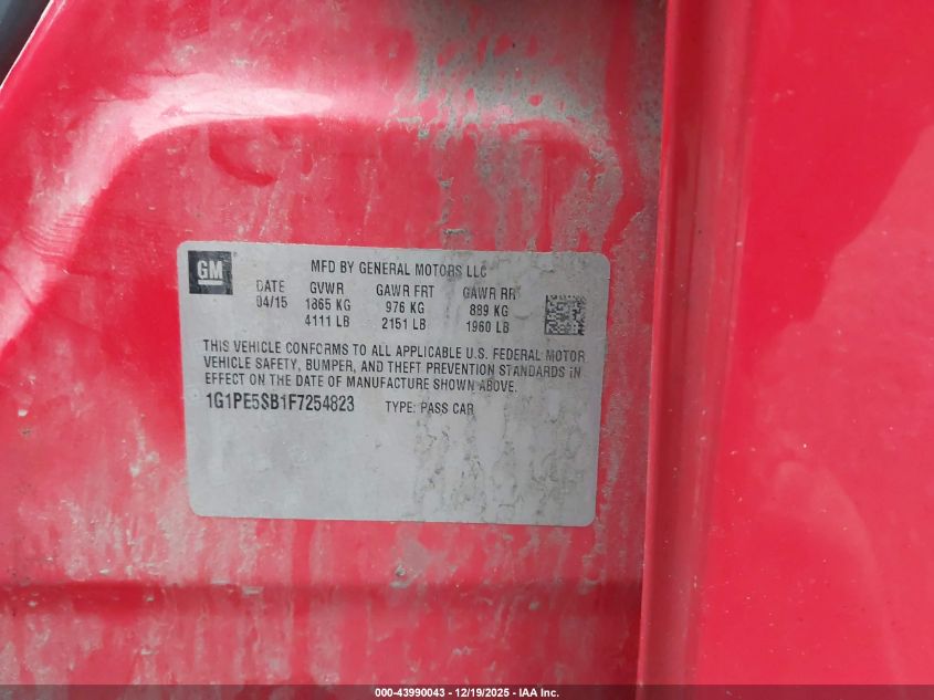 2015 Chevrolet Cruze 2Lt Auto VIN: 1G1PE5SB1F7254823 Lot: 43990043