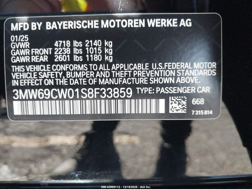 2025 BMW 330I VIN: 3MW69CW01S8F33859 Lot: 43990112