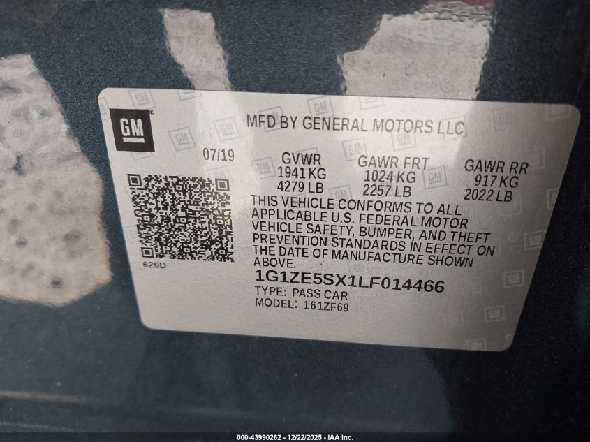 2020 Chevrolet Malibu Fwd Premier VIN: 1G1ZE5SX1LF014466 Lot: 43990262