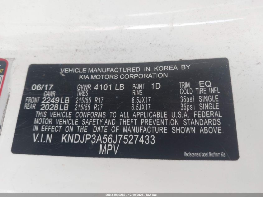 2018 Kia Soul + VIN: KNDJP3A56J7527433 Lot: 43990289