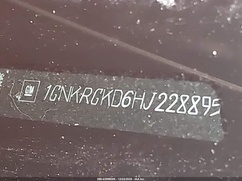 2017 Chevrolet Traverse 1Lt VIN: 1GNKRGKD6HJ228895 Lot: 43990309