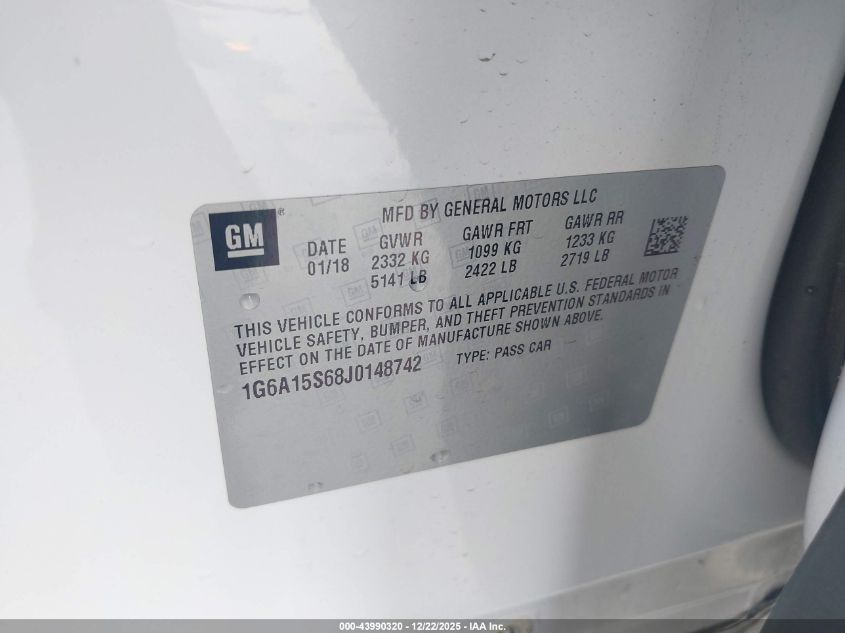 2018 Cadillac Cts-V VIN: 1G6A15S68J0148742 Lot: 43990320