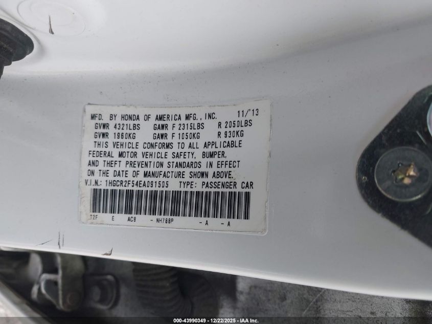 2014 Honda Accord Sport VIN: 1HGCR2F54EA091505 Lot: 43990349