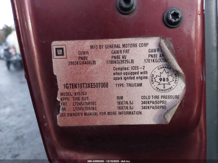 1999 GMC Sierra 1500 Sl/Sle VIN: 1GTEK19T3XE507068 Lot: 43990350