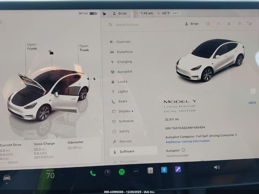 2022 Tesla Model Y Long Range Dual Motor All-Wheel Drive VIN: 7SAYGAEE4NF490494 Lot: 43990388