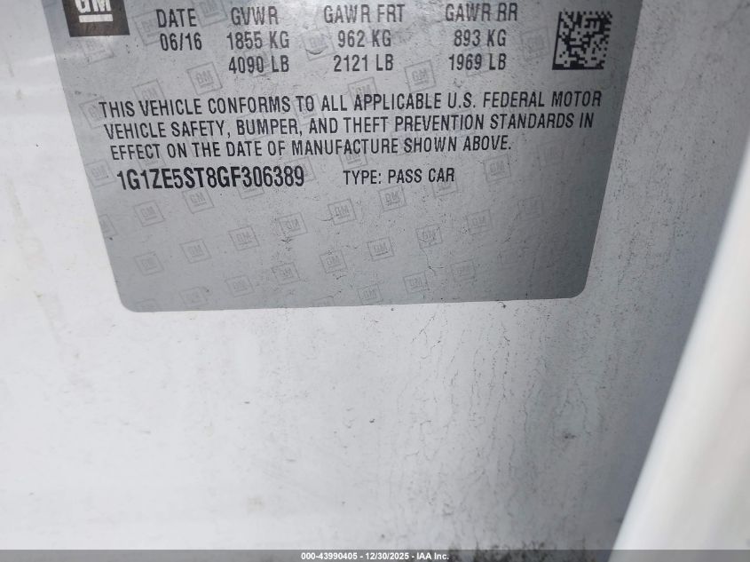 2016 Chevrolet Malibu 1Lt VIN: 1G1ZE5ST8GF306389 Lot: 43990405