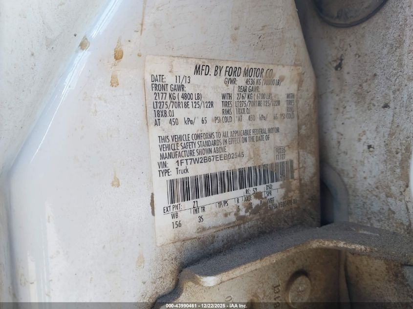 2014 Ford F-250 Xlt VIN: 1FT7W2B67EEB02545 Lot: 43990461