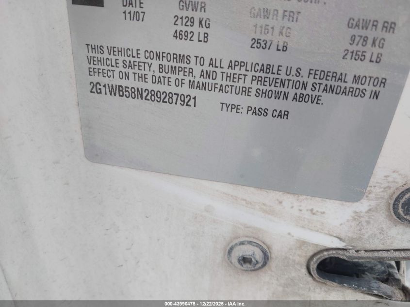 2008 Chevrolet Impala Ls VIN: 2G1WB58N289287921 Lot: 43990475