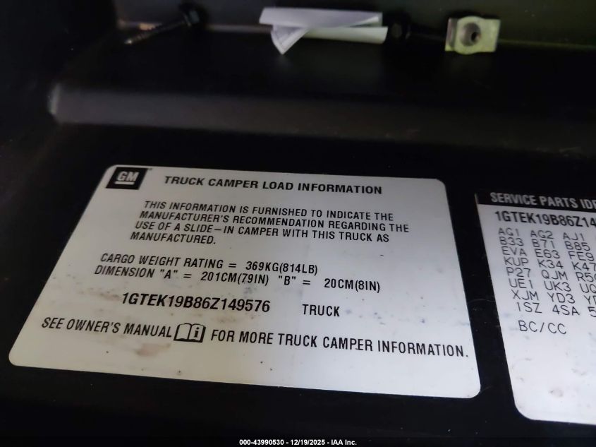 2006 GMC Sierra 1500 Slt VIN: 1GTEK19B86Z149576 Lot: 43990530