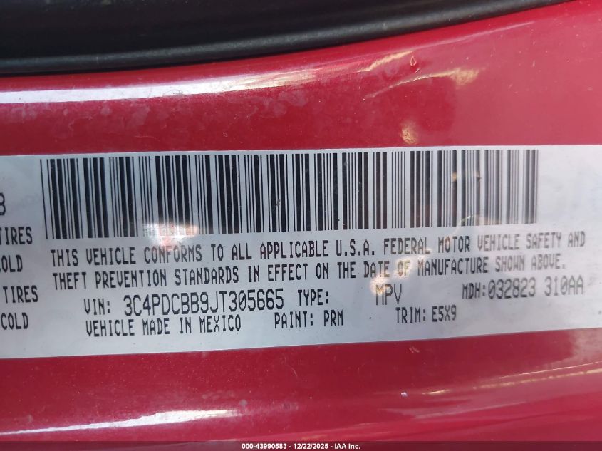 2018 Dodge Journey Sxt VIN: 3C4PDCBB9JT305665 Lot: 43990583