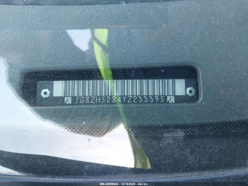 2000 Saturn Sl1 VIN: 1G8ZH5284YZ233395 Lot: 43990648