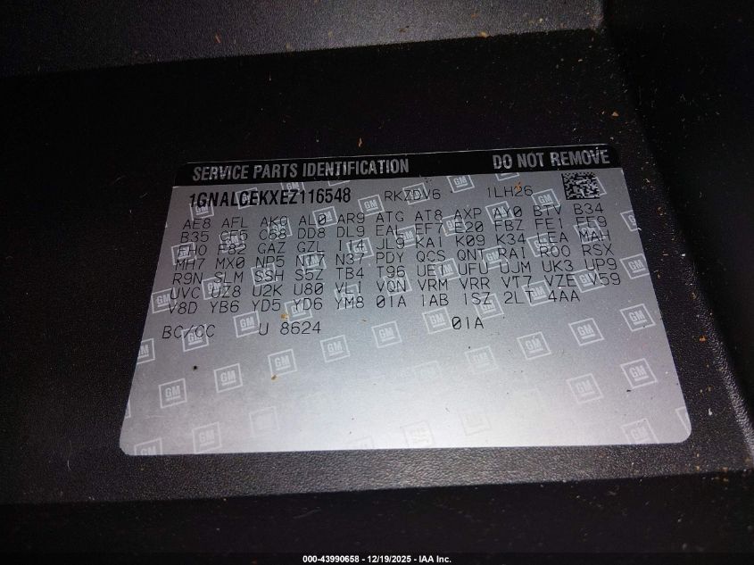2014 Chevrolet Equinox 2Lt VIN: 1GNALCEKXEZ116548 Lot: 43990658