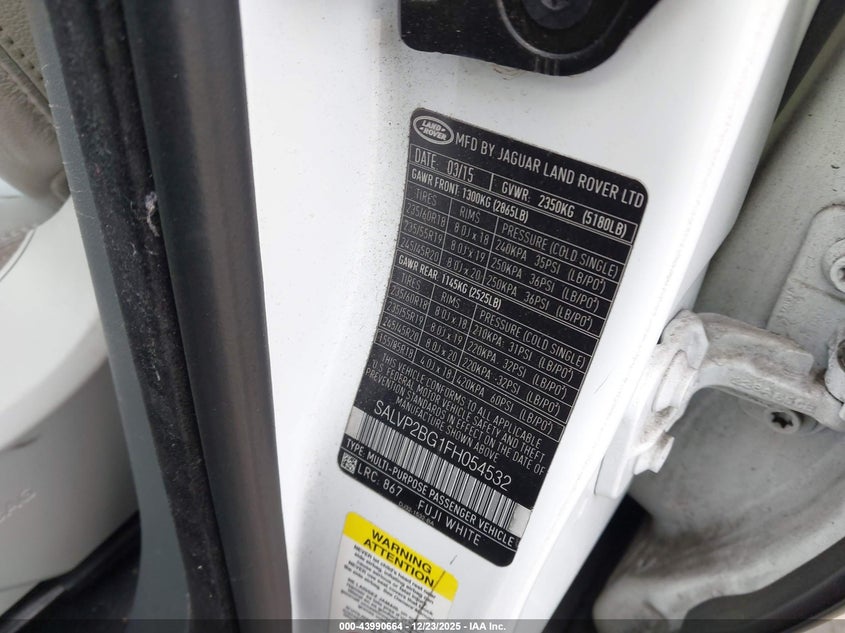 2015 Land Rover Range Rover Evoque Pure VIN: SALVP2BG1FH054532 Lot: 43990664