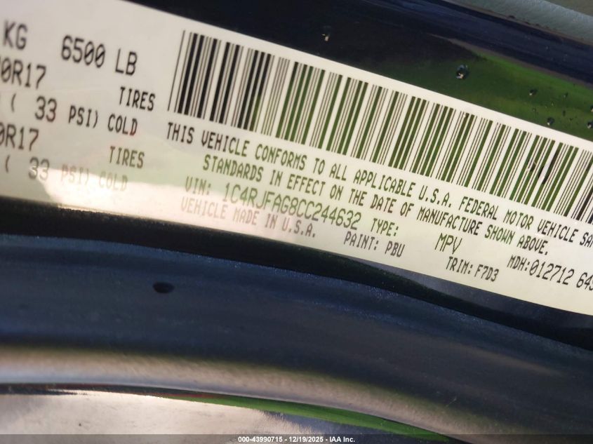 2012 Jeep Grand Cherokee Laredo VIN: 1C4RJFAG8CC244632 Lot: 43990715