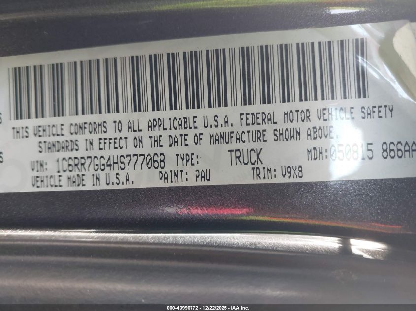 2017 Ram 1500 Slt 4X4 6'4 Box VIN: 1C6RR7GG4HS777068 Lot: 43990772