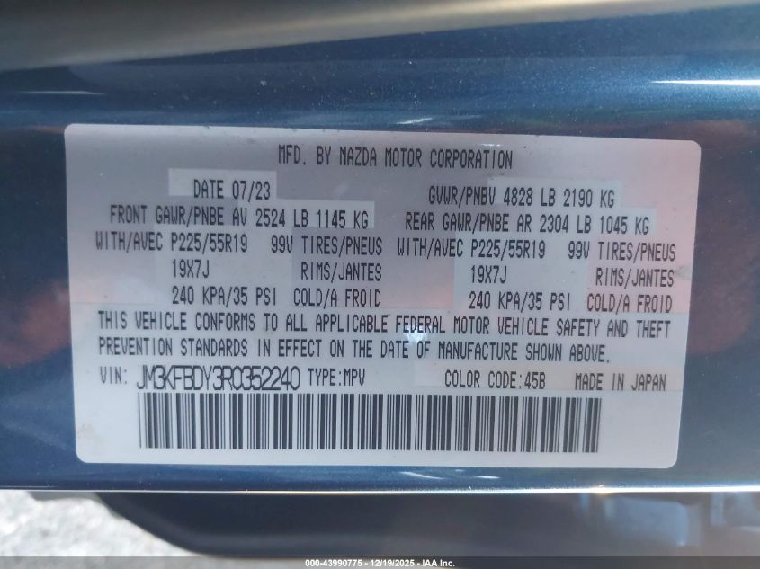 2024 Mazda Cx-5 2.5 Turbo Premium VIN: JM3KFBDY3R0352240 Lot: 43990775