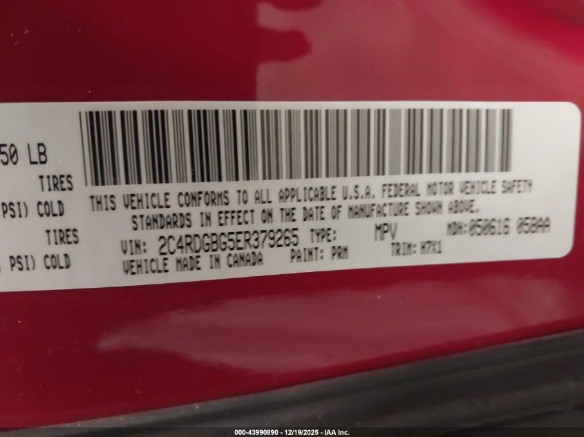 2014 Dodge Grand Caravan American Value Pkg VIN: 2C4RDGBG5ER379265 Lot: 43990890