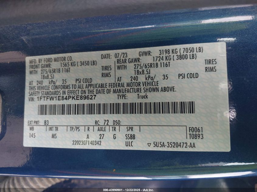 2023 Ford F-150 Xlt VIN: 1FTFW1E84PKE89627 Lot: 43990901