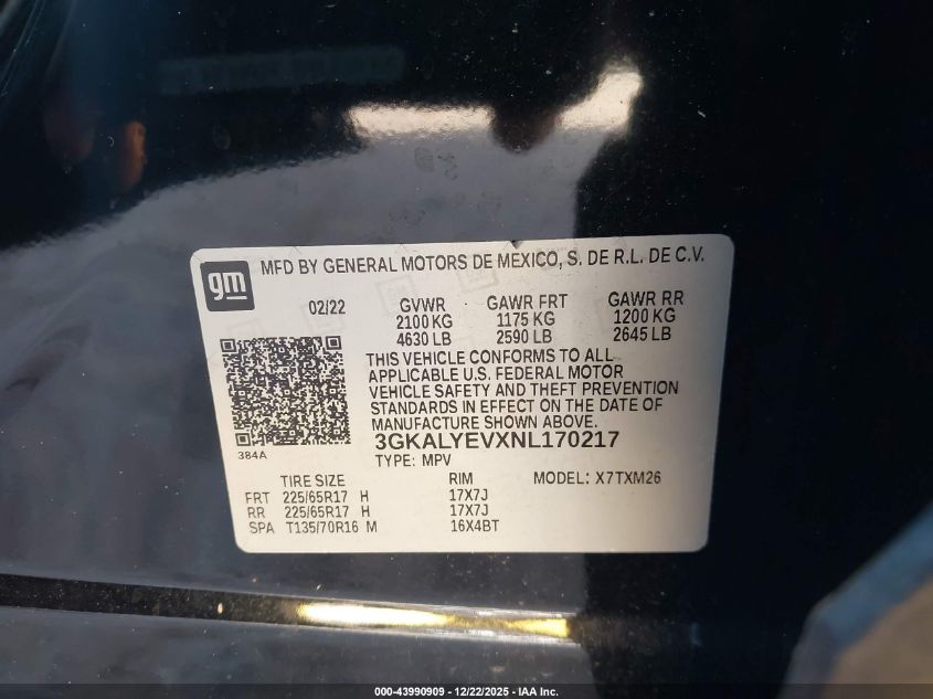 2022 GMC Terrain Awd At4 VIN: 3GKALYEVXNL170217 Lot: 43990909