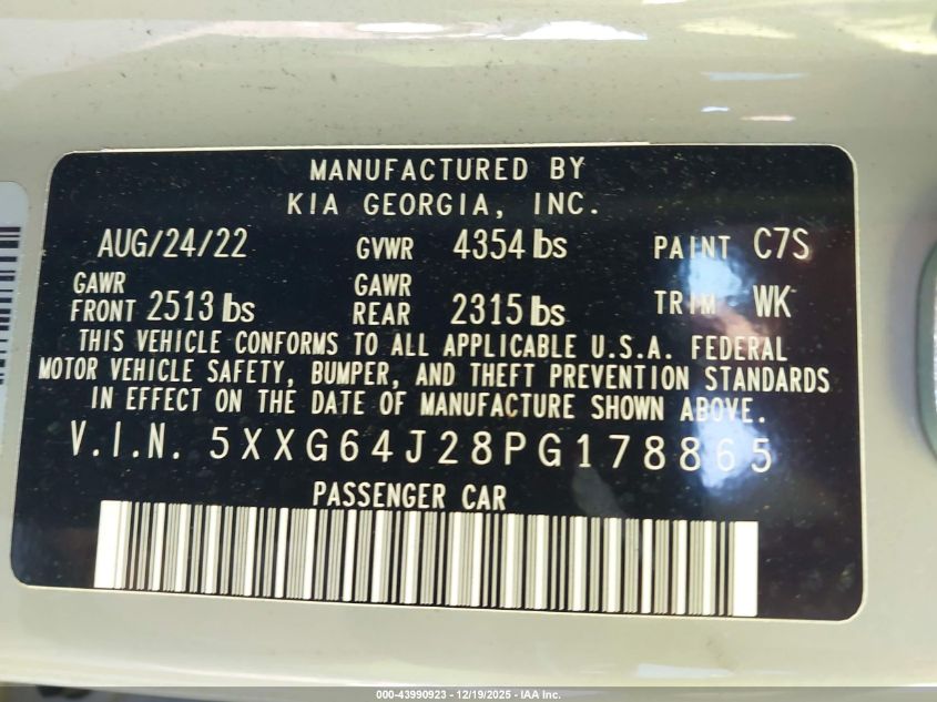 2023 Kia K5 Gt-Line VIN: 5XXG64J28PG178865 Lot: 43990923