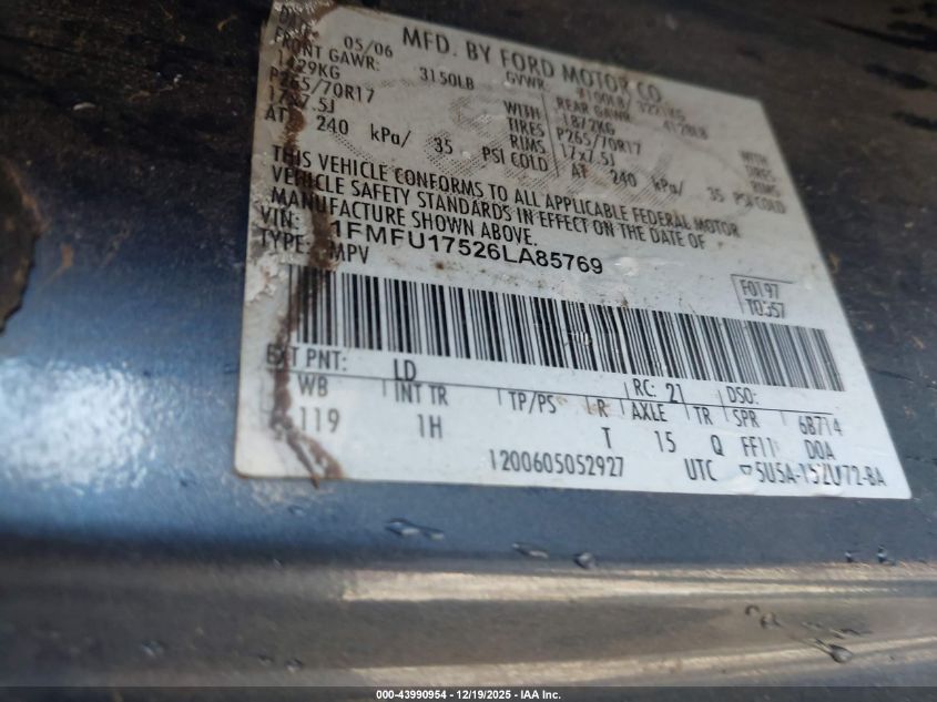 2006 Ford Expedition Eddie Bauer/King Ranch VIN: 1FMFU17526LA85769 Lot: 43990954