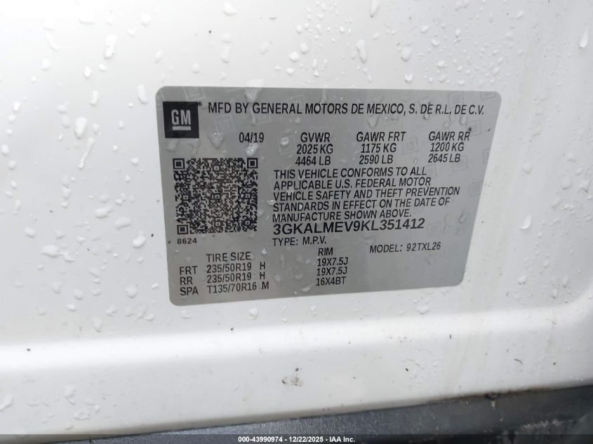 2019 GMC Terrain Sle VIN: 3GKALMEV9KL351412 Lot: 43990974