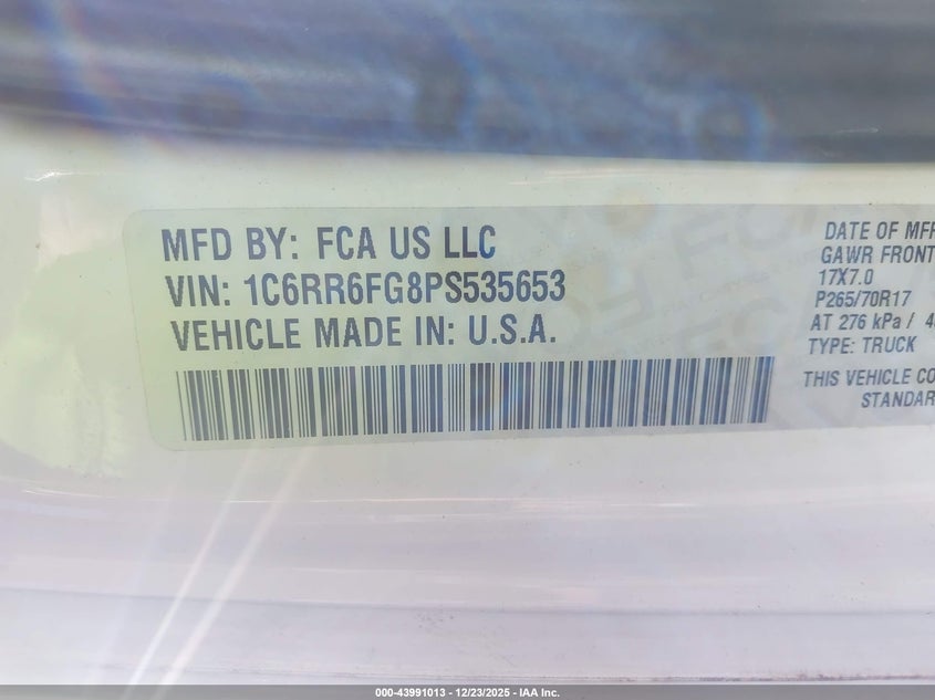 2023 RAM 1500 CLASSIC 3.6L V-6 DOHC, VVT, (VIN: 1C6RR6FG8PS535653