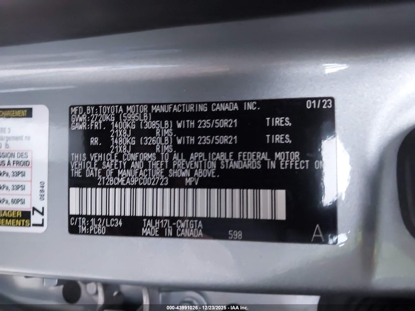 2023 LEXUS RX 500H 2.4L I-4 DI, DOHC, V(VIN: 2T2BCMEA9PC002723