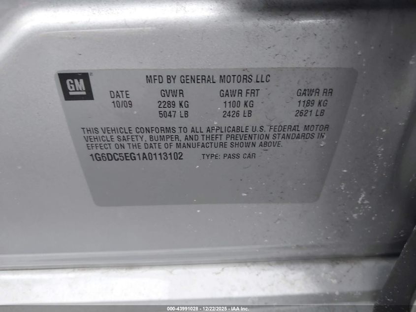 2010 Cadillac Cts Standard VIN: 1G6DC5EG1A0113102 Lot: 43991028