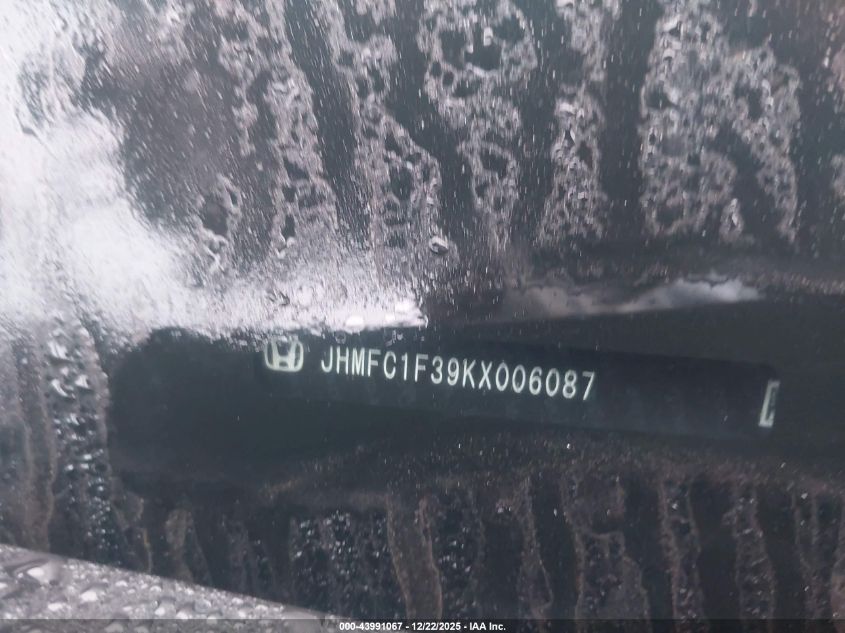 2019 Honda Civic Ex VIN: JHMFC1F39KX006087 Lot: 43991067