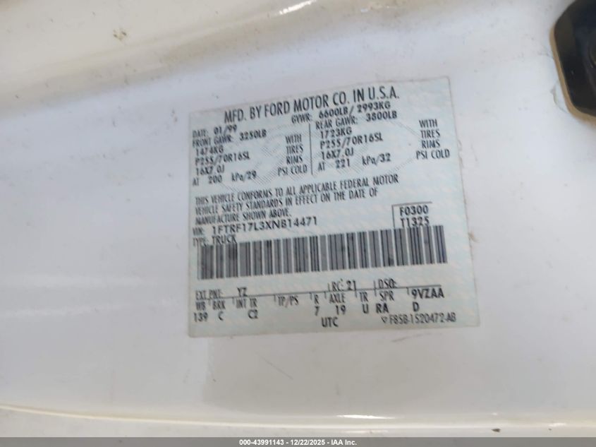 1999 Ford F-150 Lariat/Xl/Xlt VIN: 1FTRF17L3XNB14471 Lot: 43991143