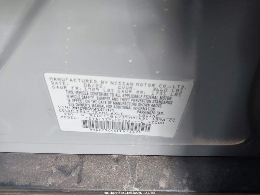 2023 Nissan Kicks Sv Xtronic Cvt VIN: 3N1CP5CV5PL471171 Lot: 43991162