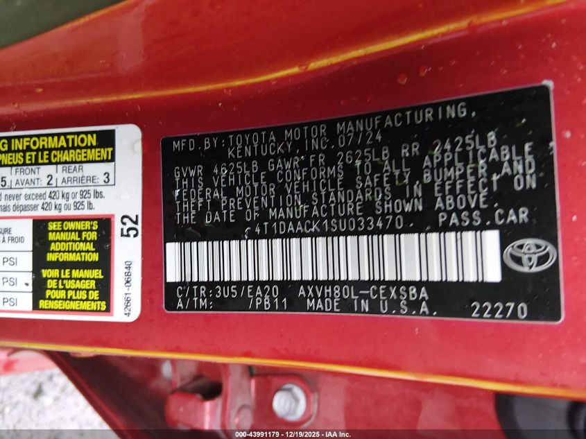 2025 Toyota Camry Se VIN: 4T1DAACK1SU033470 Lot: 43991179