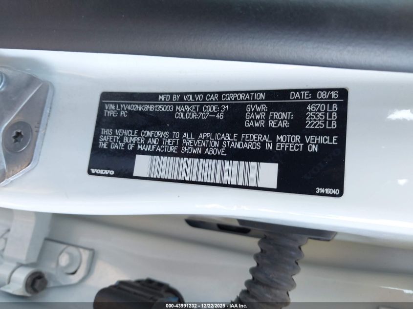 2017 Volvo S60 Inscription T5 VIN: LYV402HK8HB135003 Lot: 43991232