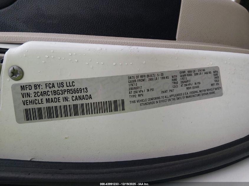 2023 Chrysler Pacifica Touring L VIN: 2C4RC1BG3PR566913 Lot: 43991233