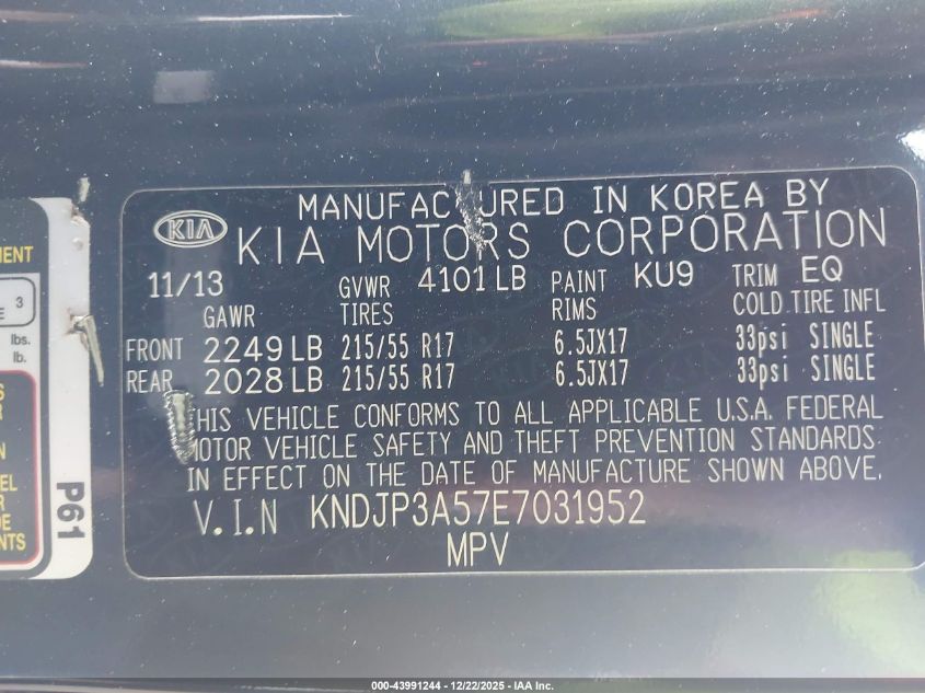 2014 Kia Soul + VIN: KNDJP3A57E7031952 Lot: 43991244