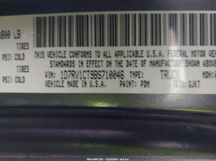 2011 Ram Ram 1500 Laramie VIN: 1D7RV1CT9BS710046 Lot: 43991329