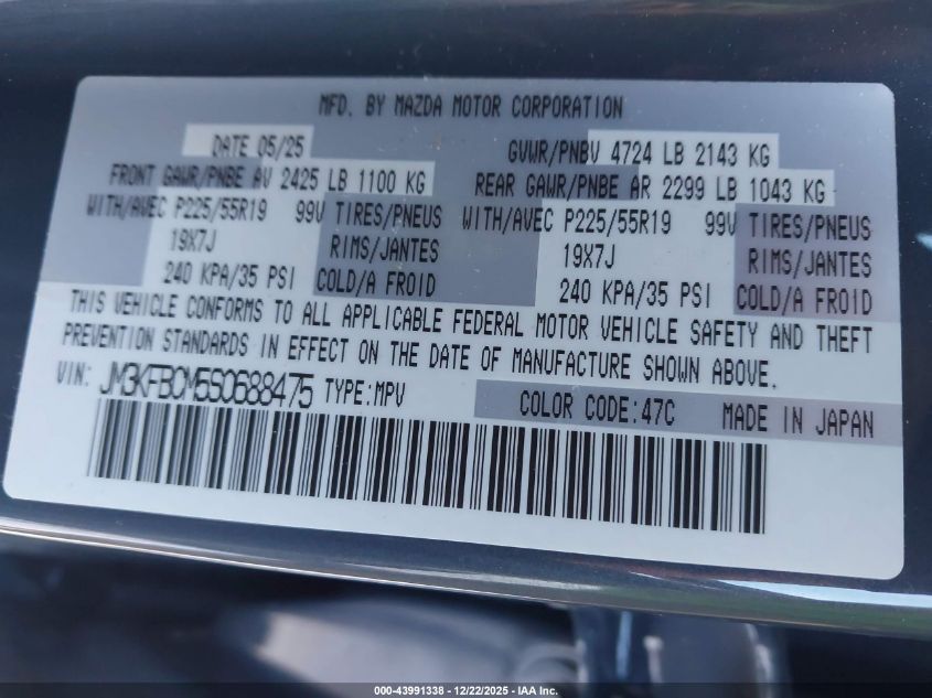 2025 Mazda Cx-5 2.5 S Carbon Edition VIN: JM3KFBCM5S0688475 Lot: 43991338