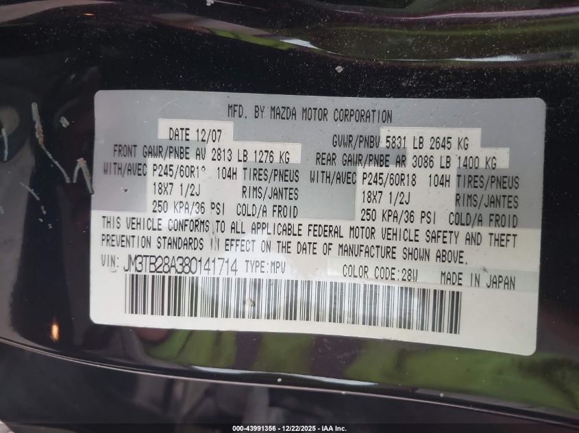 2008 Mazda Cx-9 Touring VIN: JM3TB28A380141714 Lot: 43991356