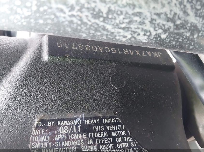 2012 Kawasaki Zx600 R VIN: JKAZX4R15CA033719 Lot: 43991368
