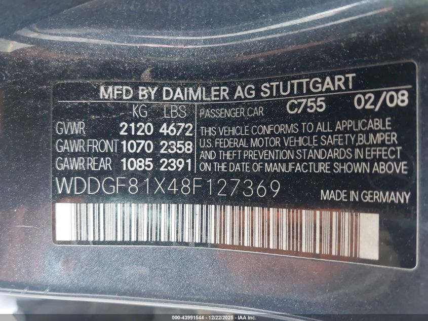 2008 Mercedes-Benz C 300 Luxury 4Matic/Sport 4Matic VIN: WDDGF81X48F127369 Lot: 43991544