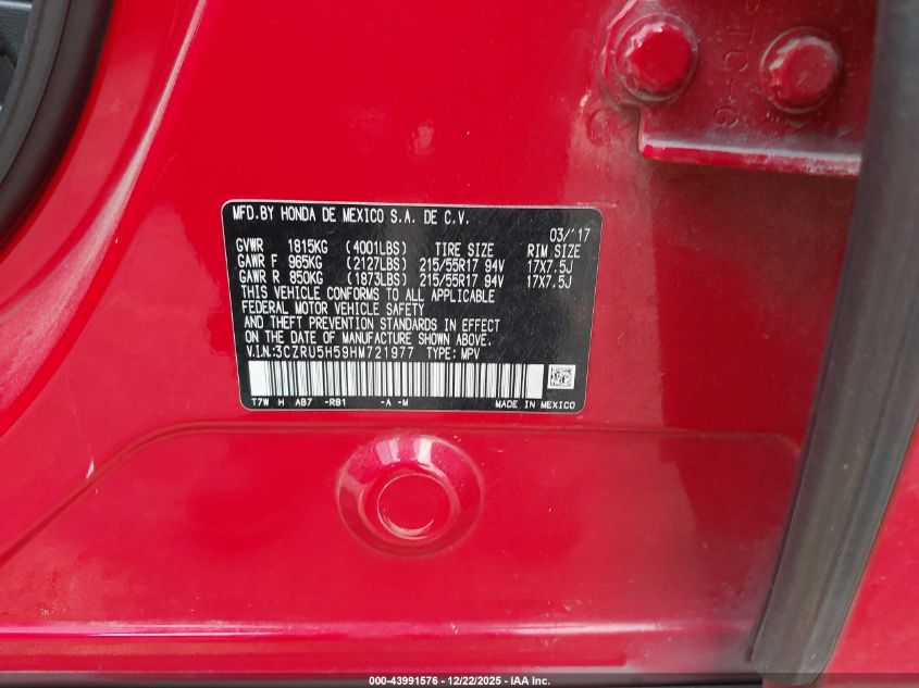 2017 Honda Hr-V Ex VIN: 3CZRU5H59HM721977 Lot: 43991576